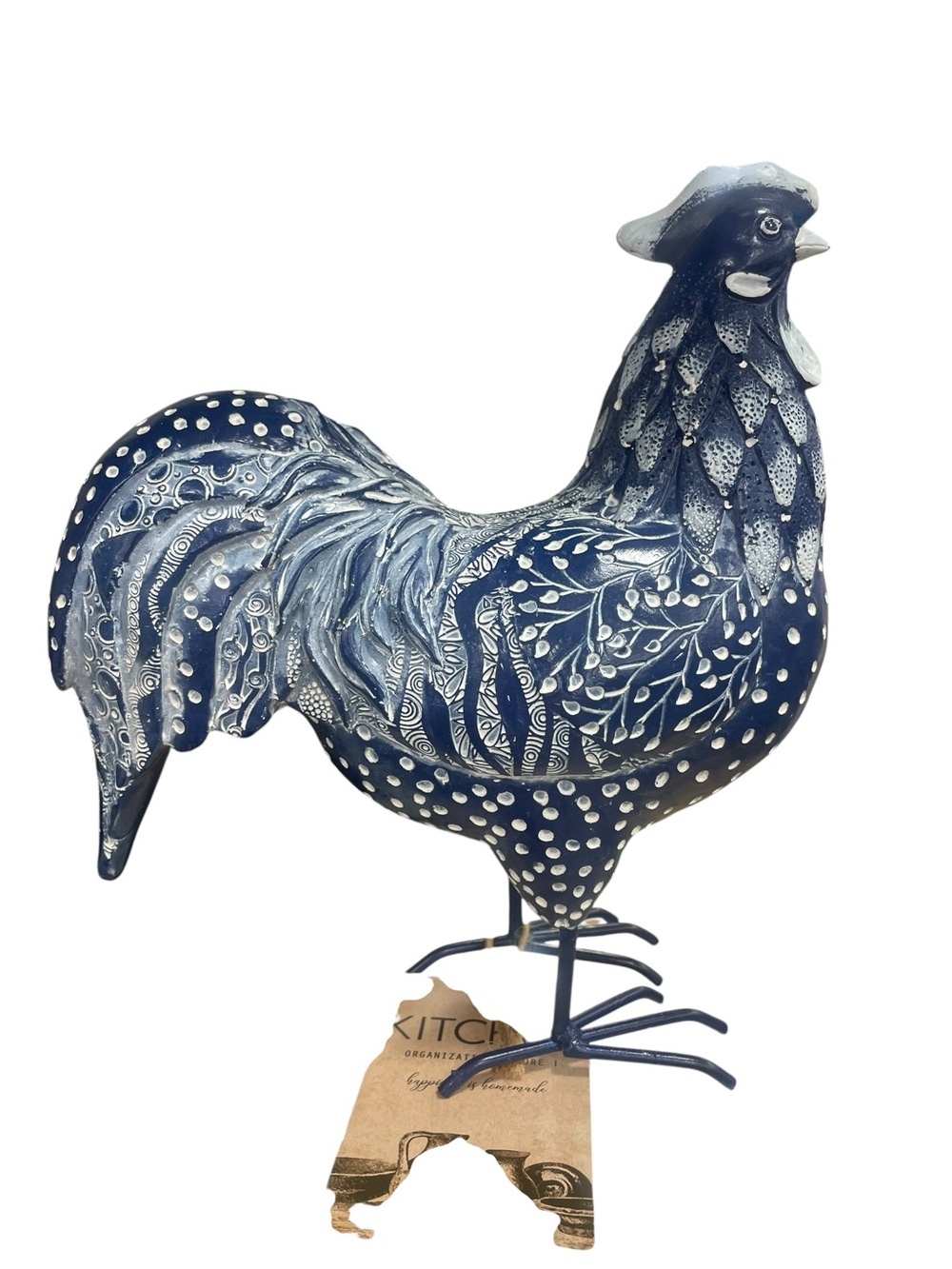 Blue Decorative Rooster Sculpture - Home Art Accent - NWT